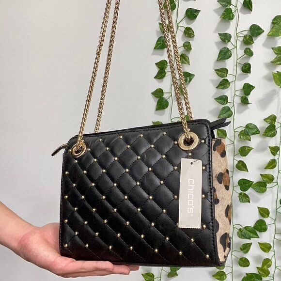 CHICOS Women's Black and Brown Shoulder Crossbody Bag - Picture 2 of 7